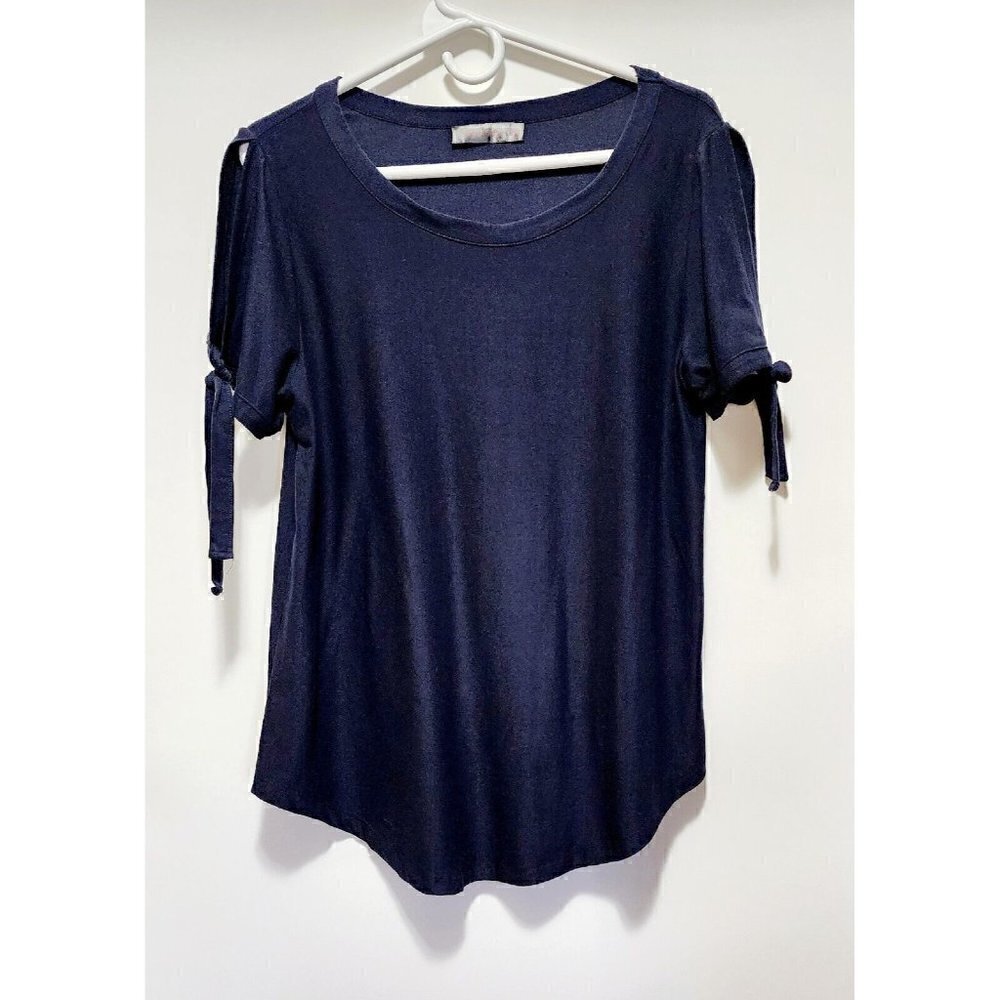 SHIELA Rose Navy Blue Tie Sleeve T-Shirt Top Women's Size M